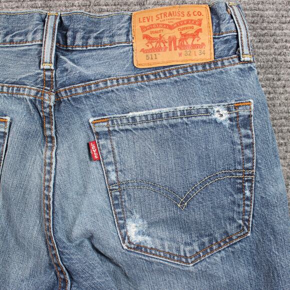 Levi’s 511 Jeans Mens 32x34 Blue Slim Fit Distressed Ripped - Picture 8 of 11